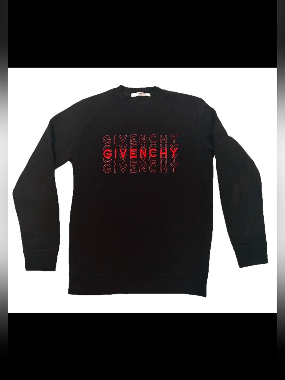 Givenchy Paris Black Crewneck with Red Repeat Logo